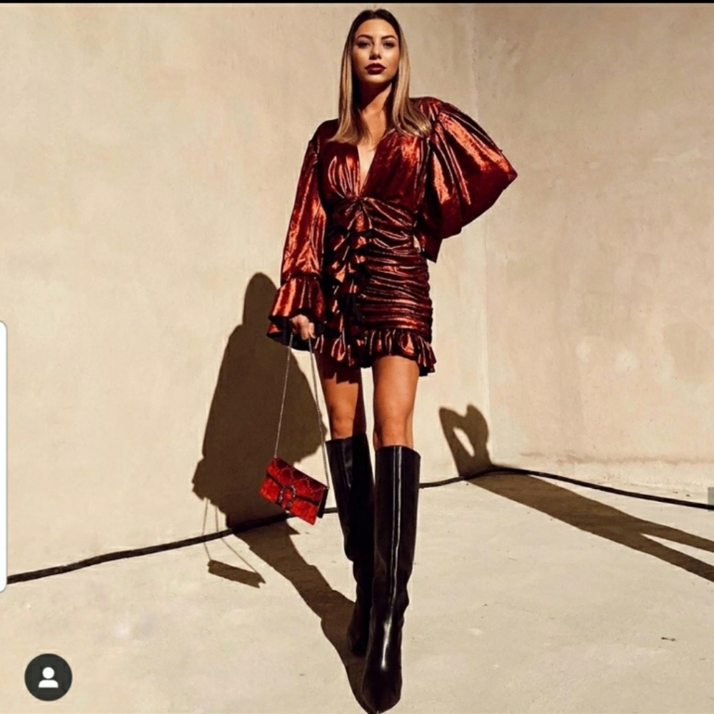 ZARA High Gloss Black Leather Heeled Knee High Boots Size 7.5 Bloggers Favorite